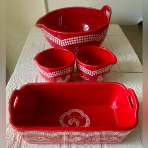 Temp-tations Doodle Doo 4 Piece Lot - 3 Piece Mixing Bowl Set & 8.5” Loaf Pan